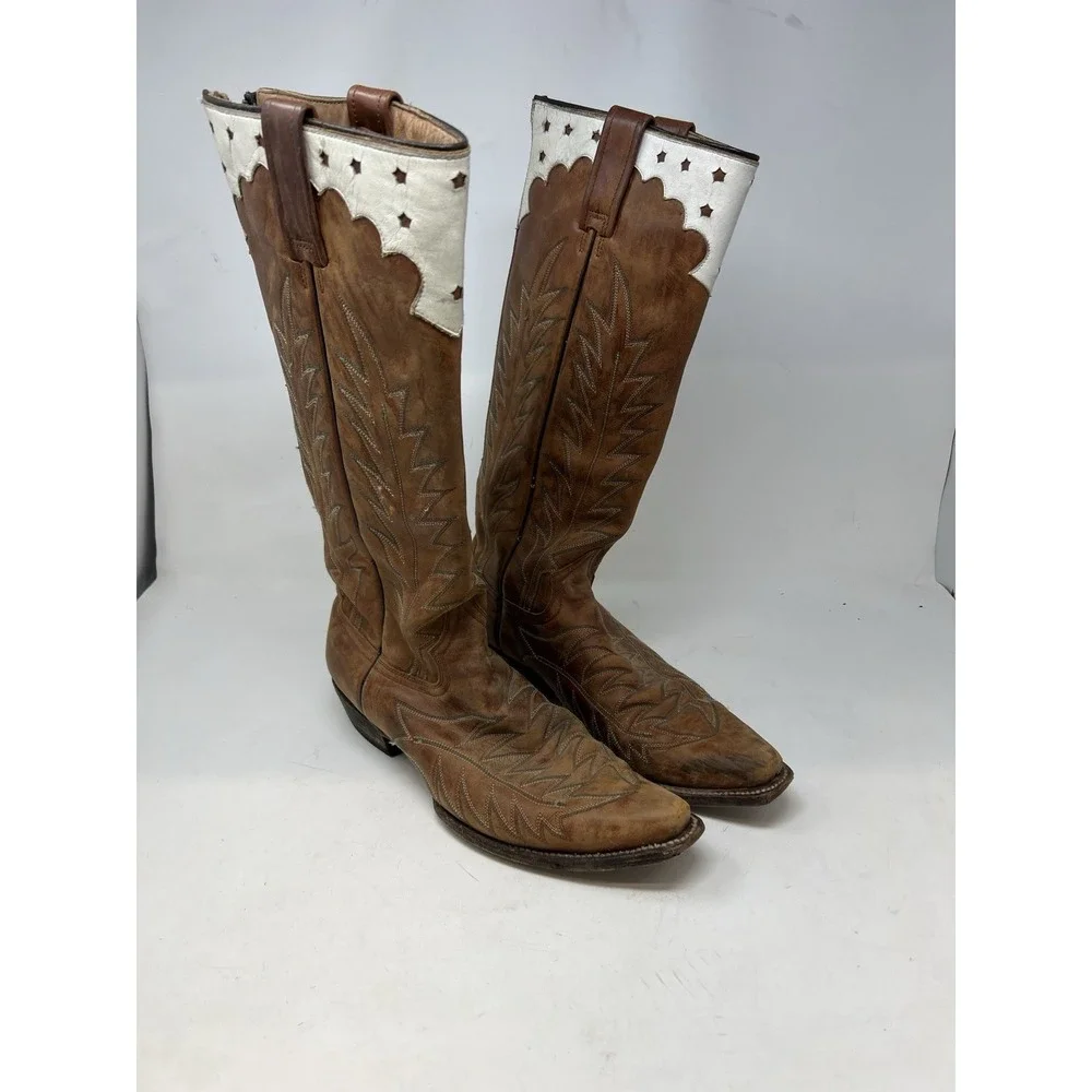 Stetson Womens Tall Back Zip‎ Leather Embroidered Riding Boots Rare SZ 9
